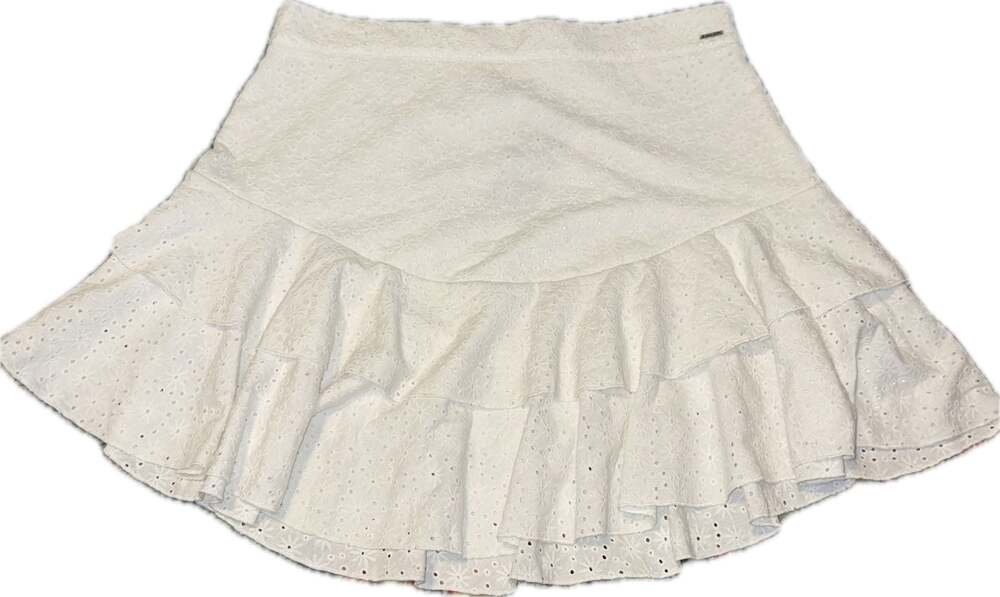 GUESS Women's White Eyelet Ruffle Tiered Mini Skirt